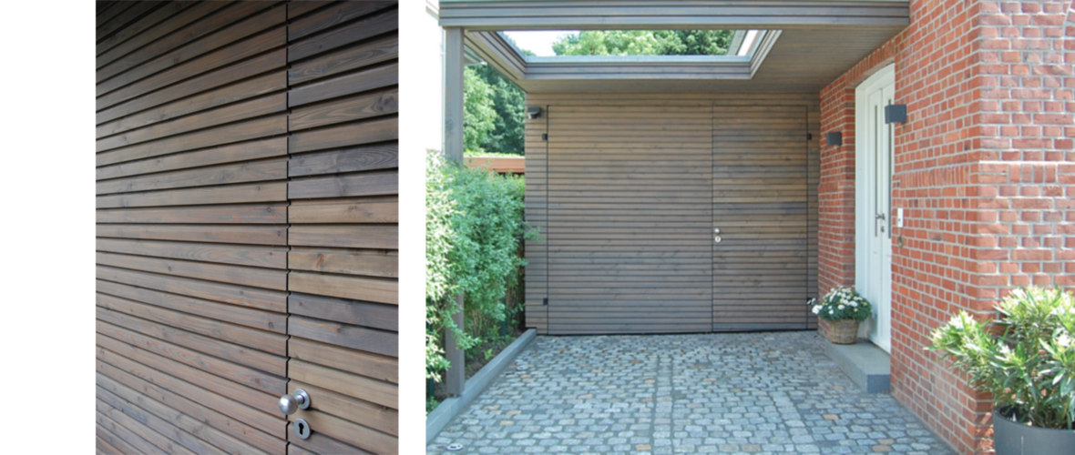 Architekt Hamburg Karen Schwichtenberg Anbau mit Vordach Einfamilienhaus Rotklinker Holzfassade